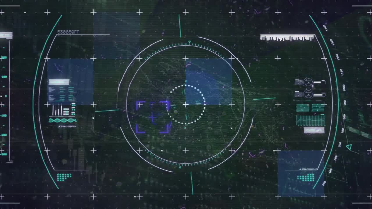 파란색 배경에 대한 범위 스캐닝과 데이터 처리 애니메이션