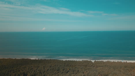 aerial view of a beautiful beach with white sand in debki village, baltic sea, poland, drone side movement along the shore