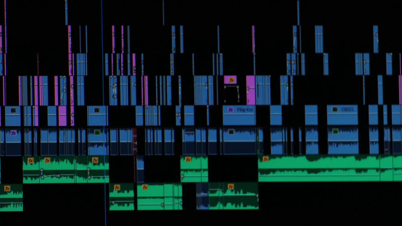 비디오 편집 도구의 타임라인 비디오 및 소리. 비디오 편집 타임라인.