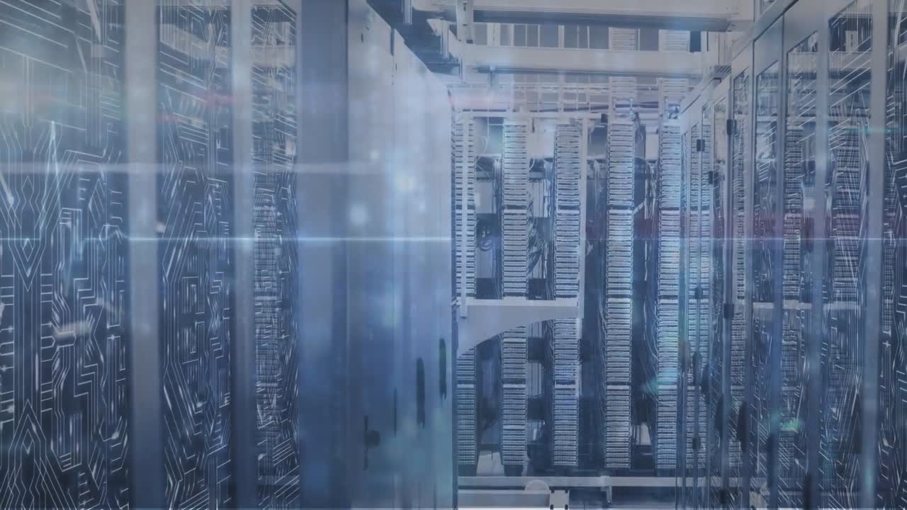 Animation of lights falling and heart rate over servers