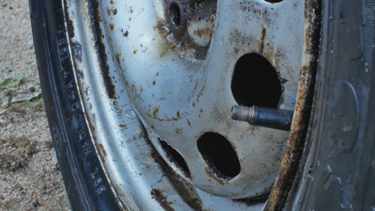 Close Up Knife Pierced Car Tire