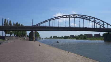 panning view of john frost bridge in arnhem netherlands