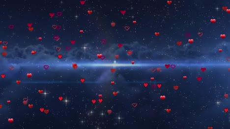 animation of light spots and hearts over clouds