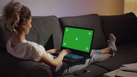 la computadora portátil de pantalla verde de la llave de croma.