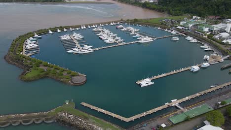 A-harbor-with-many-leisure-boats-in-Quepos,-Costa-Rica