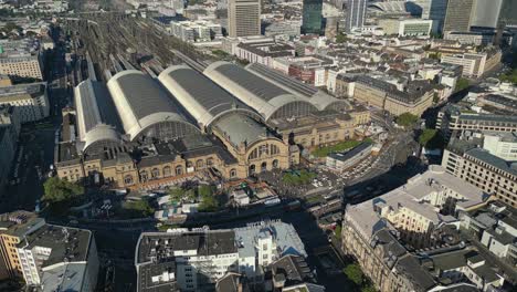 the impressive frankfurt am main hauptbahnhof train station, aerial