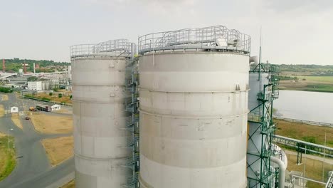 large industrial metal tanks for filter and wastewater treatment system of petrochemical plant, oil and gas or water in refinery or power plant