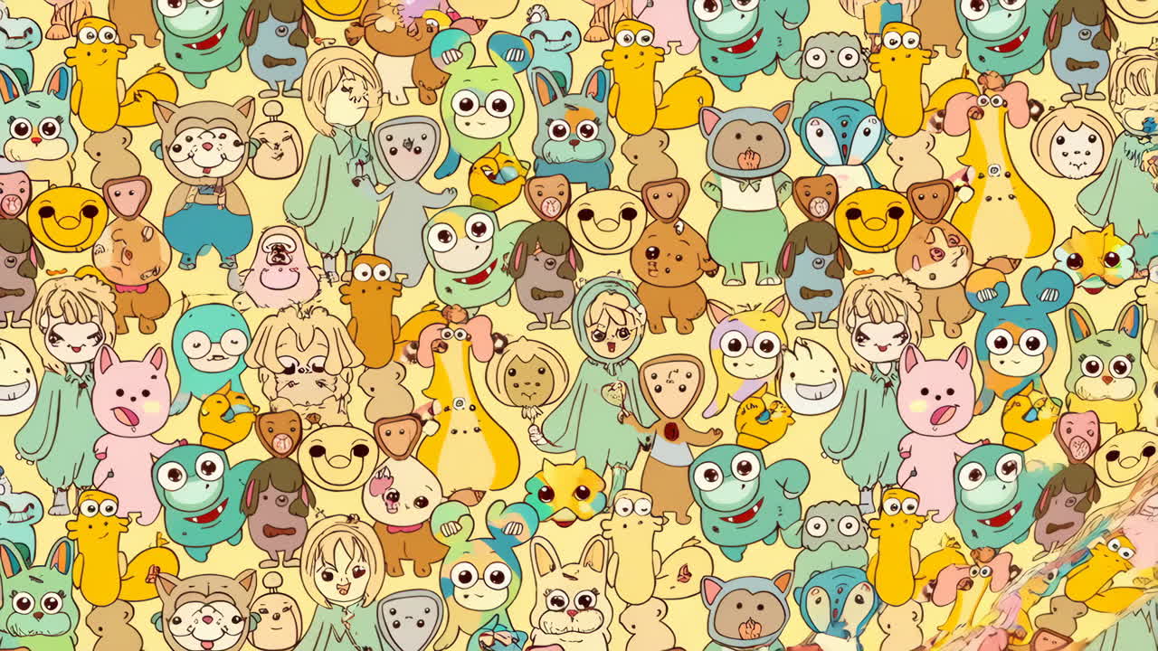 Whimsical Pattern of Diverse Cartoon Creatures