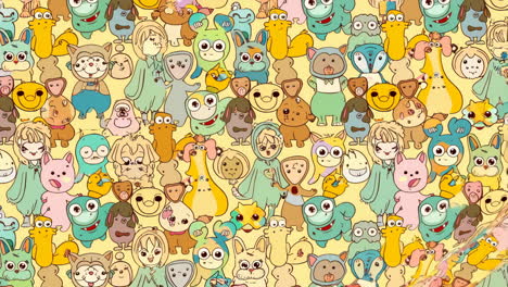 whimsical pattern of diverse cartoon creatures