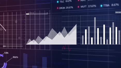 Animation-of-trading-board,-graphs-and-map-over-computer-programming-language-in-background