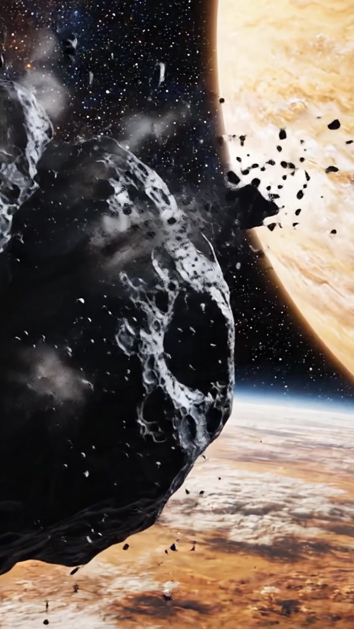 Asteroide vicino a Giove: uno straordinario incontro cosmico che mostra le intriganti caratteristiche superficiali di un asteroide circondato dalla vastità dello spazio.