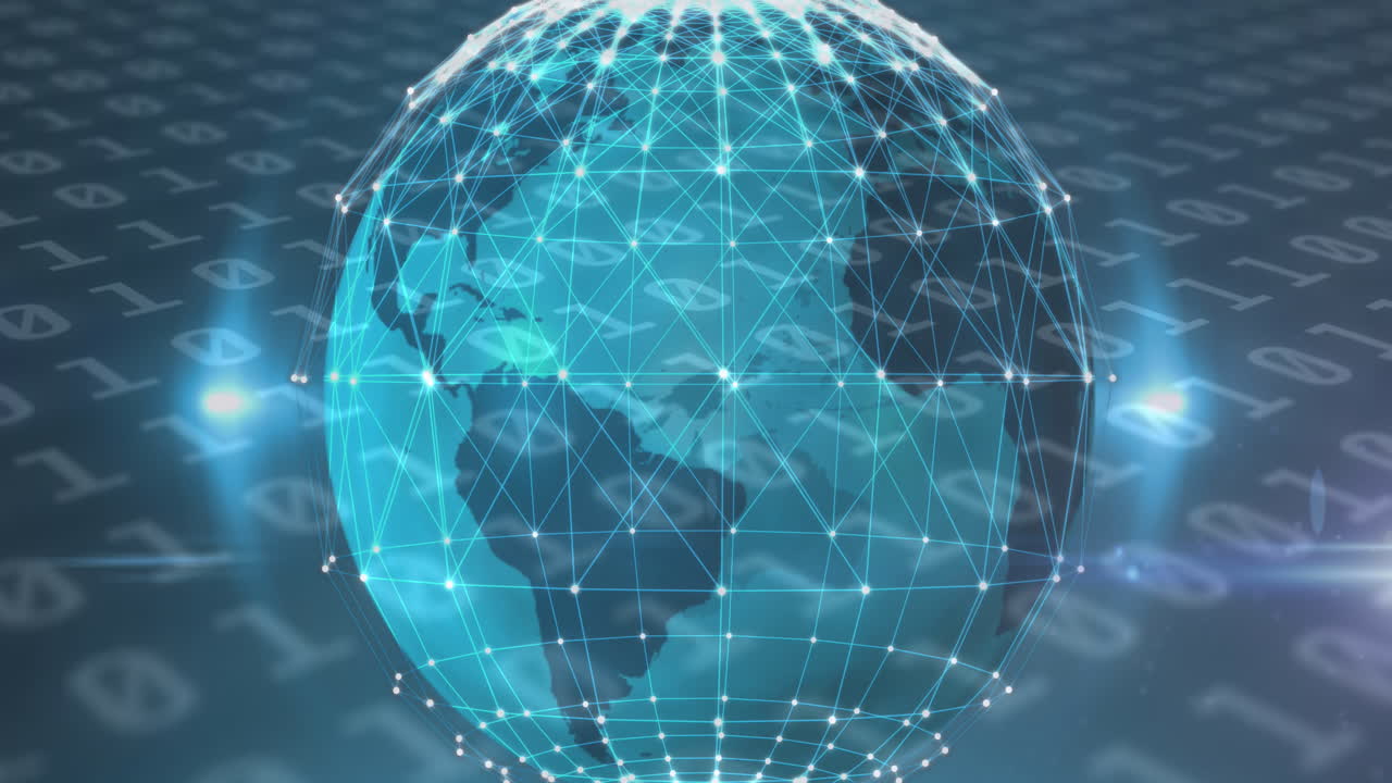 바이너리 코딩을 통해 네트워크와 연결을 가진 지구의 애니메이션