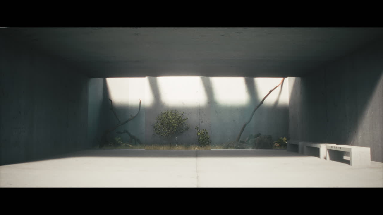 Modern Concrete Interior with Plants