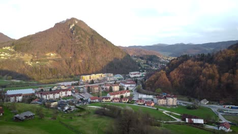 thermal spa resort town laško in slovenia, aerial dolly