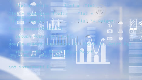 animación del procesamiento de datos sobre un fondo azul