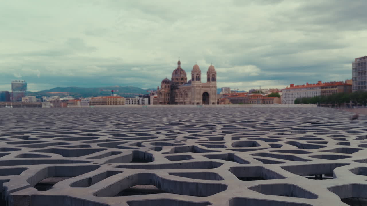 View of the Nice Cathedral from a Modern Concrete Structure
