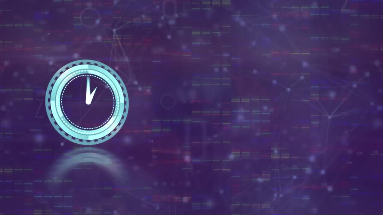 Animation of clock ticking over networks and data processing