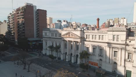 aerial pan left of faculty of economic sciences, part of the public renowned university of buenos aires