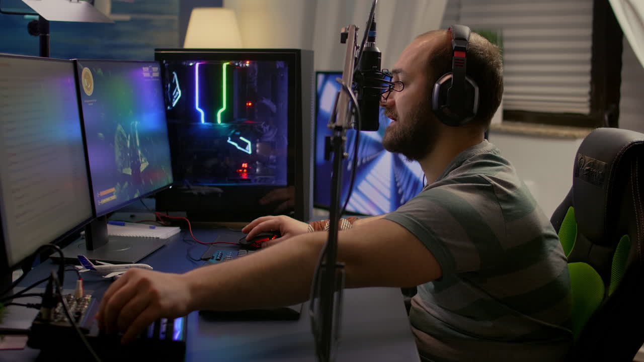 Pro gamer wearing professional headphones