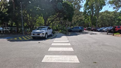 un coche se acerca a un cruce de peatones en la playa de currumbin