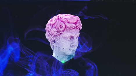 animación de la escultura con interferencia y formas azules sobre fondo negro