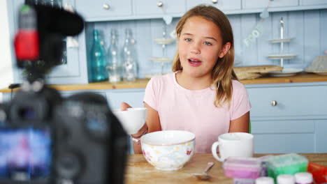 Young-Girl-Recording-Vlog-At-Home-Showing-How-To-Make-Slime