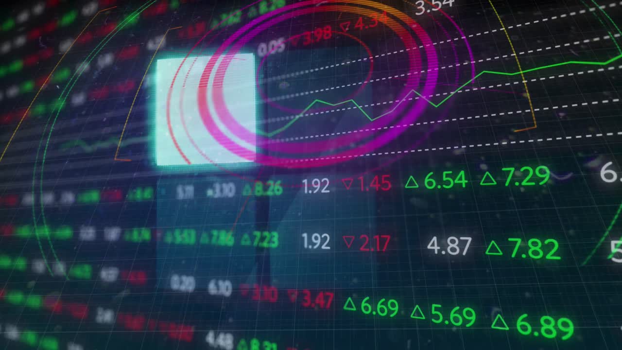 animación del escaneo del alcance sobre el procesamiento de datos financieros sobre un fondo negro