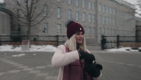 beautiful caucasian woman taking pictures by dslr camera