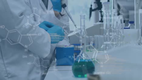 animación del procesamiento de datos científicos sobre los científicos en el laboratorio