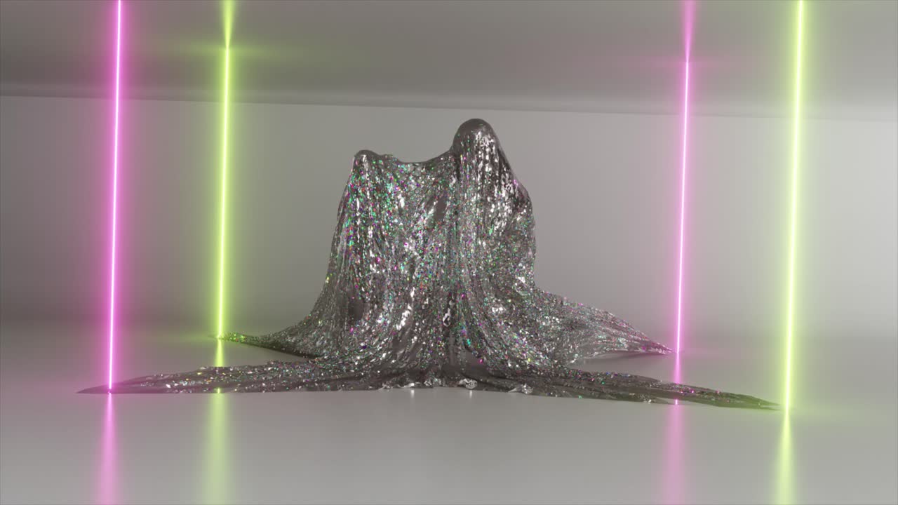 네온 불빛으로 반이는 산 모양