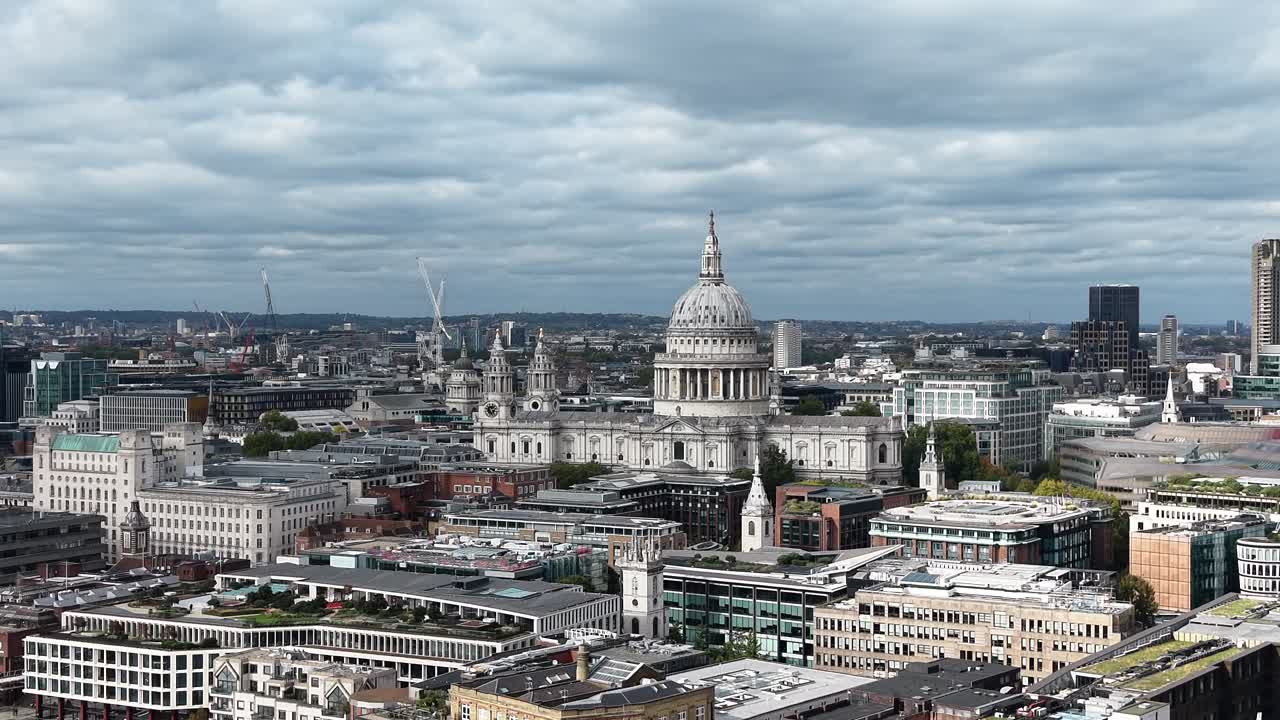 Dramatic sky St Paul's Cathedral London UK drone,aerial 4K footage
