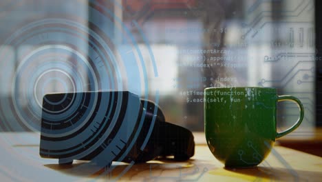 animación del escaneo del alcance y el procesamiento de datos a través de auriculares vr y taza verde