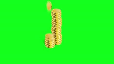 stacked coins on green screen animation. finance business investment and success dollar stack on chroma key.