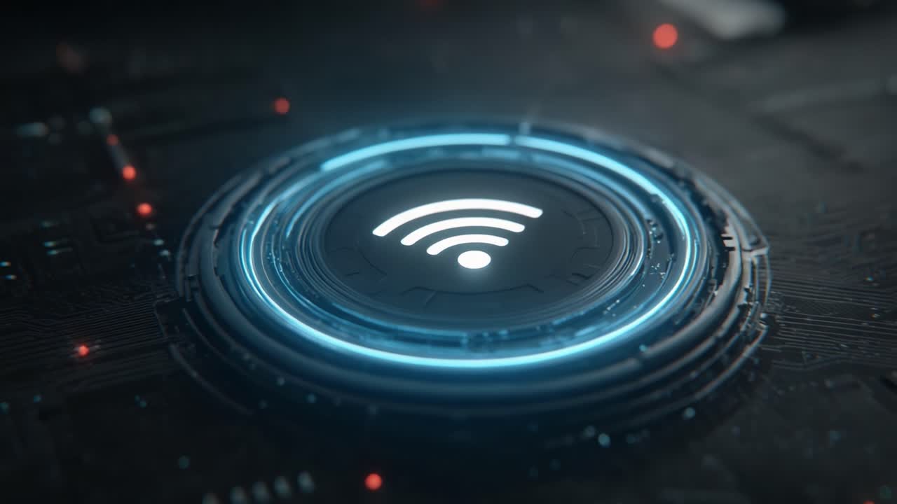 Innovative Wi-Fi Access Concept Showcased Through Futuristic Design Elements, Featuring a High-Tech Interface and a Dynamic Visual Representation of Connectivity