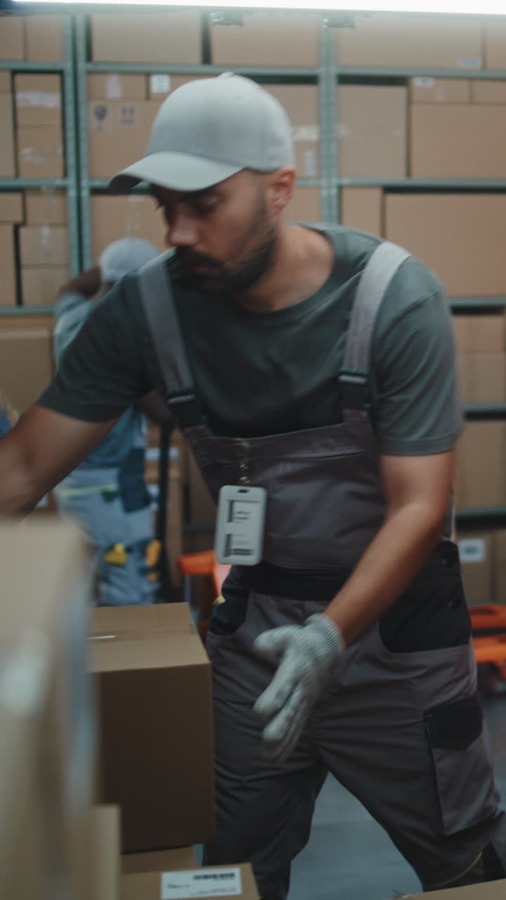 Warehouse Workers Handling Packages and Managing Stock