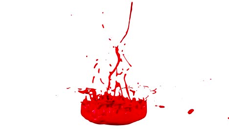 3d splashes of liquid. paint bounce in 4k on white background. simulation of splashes of ink on a musical speaker that play music. version shades of red 8