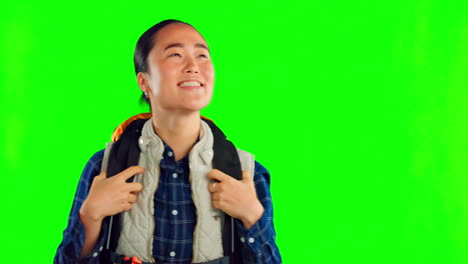 Green-screen,-backpack-and-happy-woman-isolated