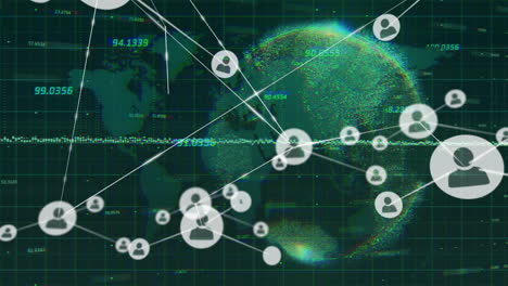 red de conexiones y animación de procesamiento de datos sobre el mapa mundial digital