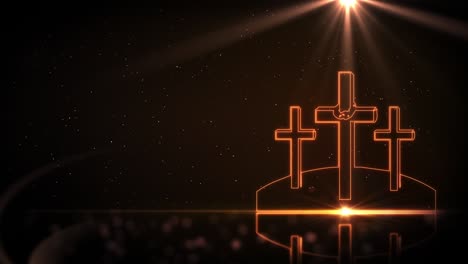 three crosses on a hill drawn with light on dark background