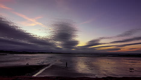 spectacular scenic sea shore with cloud movement in timelapse above during a colorful evening sky in guernsey