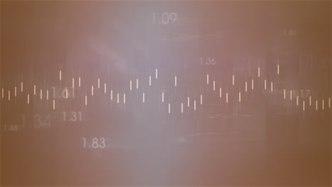 animación de números cambiantes y procesamiento de datos contra el punto de luz azul sobre fondo gris