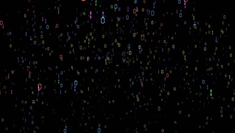 matriz binaria de partículas digitales colorido número aleatorio movimiento abstracto en pantalla negra