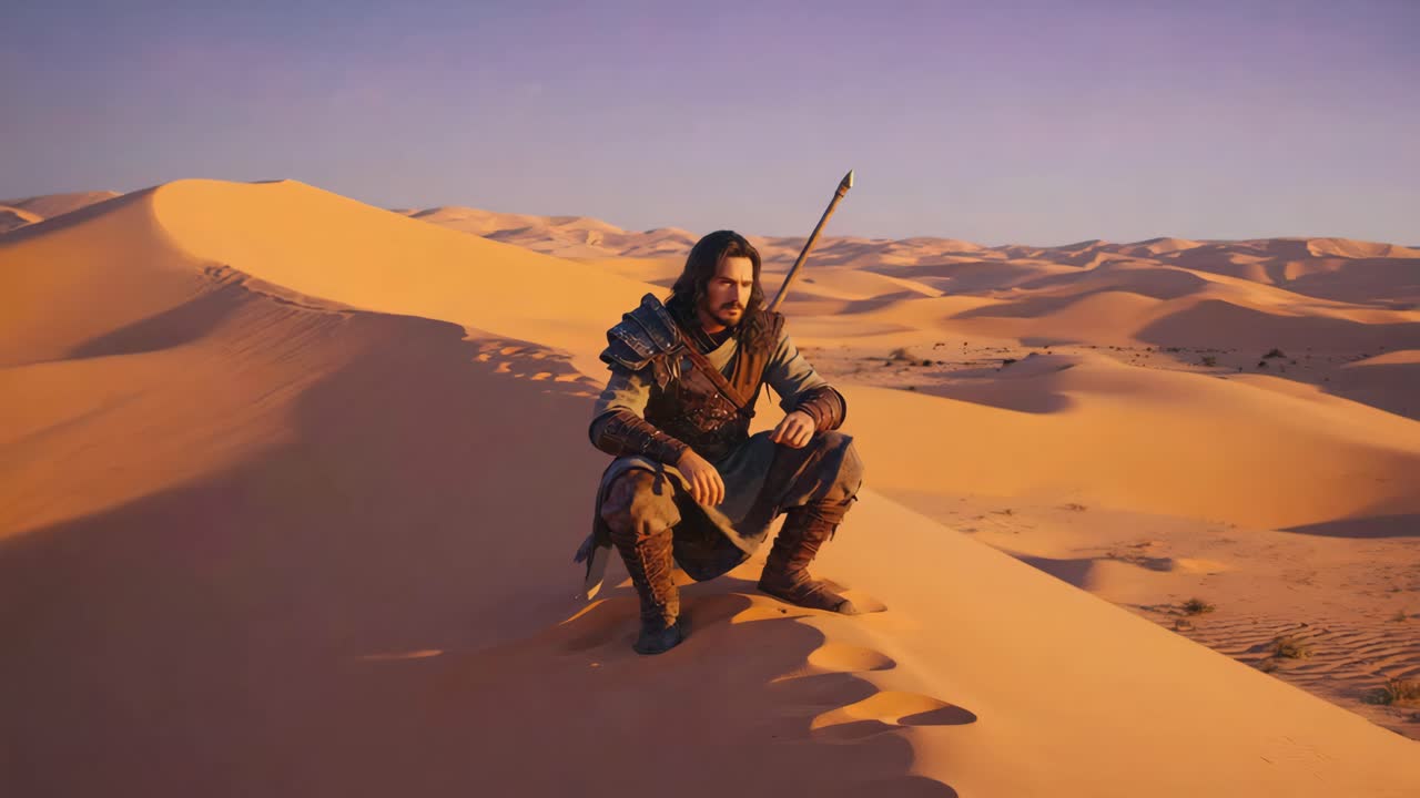 Man with Spear in Desert