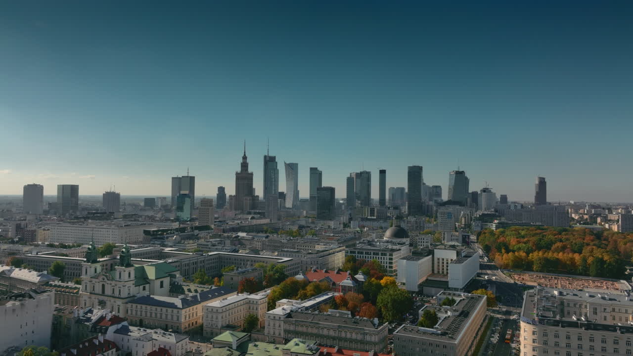 Aerial 4k high resolution footage of Poland's capital city Warsaw