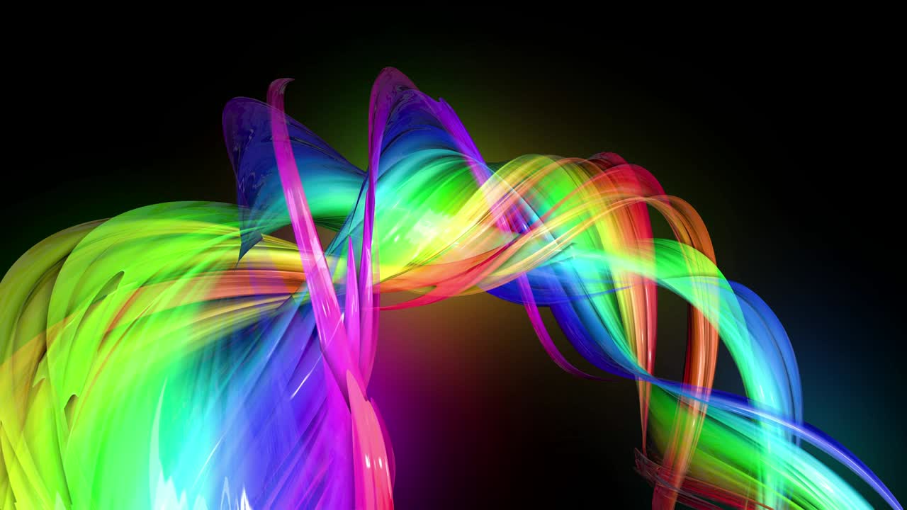 라인과 리본으로 추상적인 배경으로 원으로 움직이는 네온 빛을 가진 무지개 색의 테이프의 4k 다채로운 루프 애니메이션. luma matte는 컴포지팅을위한 알파 채널로 포함되어 있습니다.