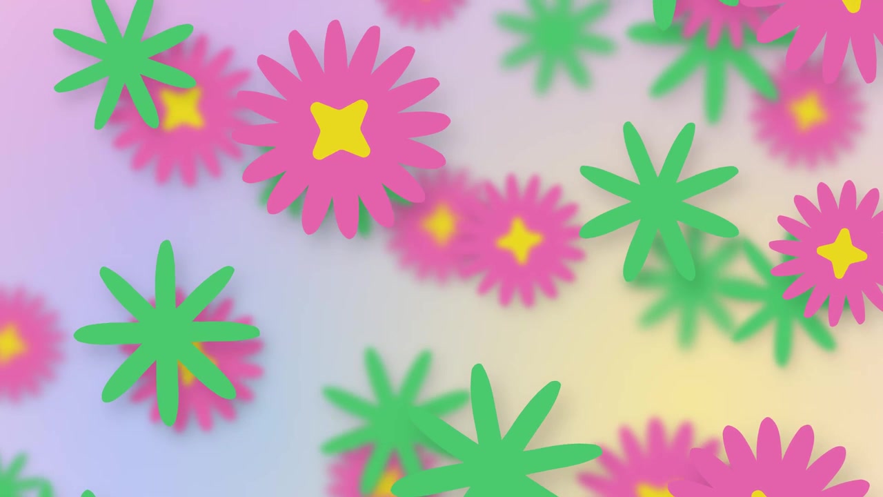 Abstract Motion Background with Floating Pink and Green Flowers