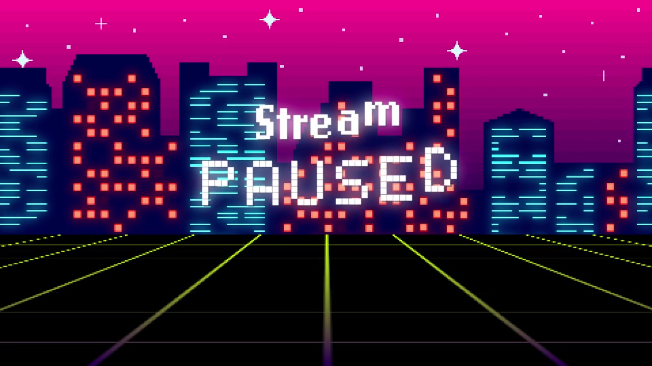 Retro 80'ler Synthwave Tarzı Yayın Başlangıç ve Duraklatma Ekranı