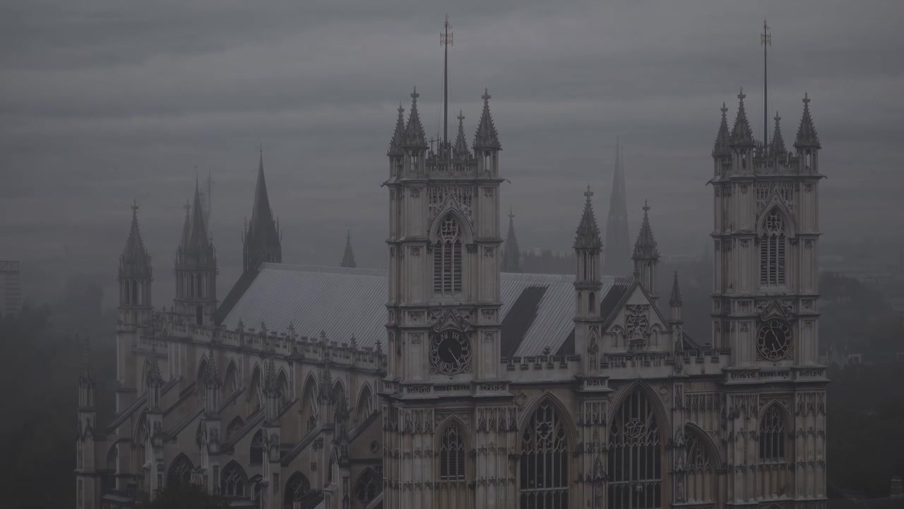 Vista aerea dell'Abbazia di Westminster in una giornata nuvolosa a Londra
