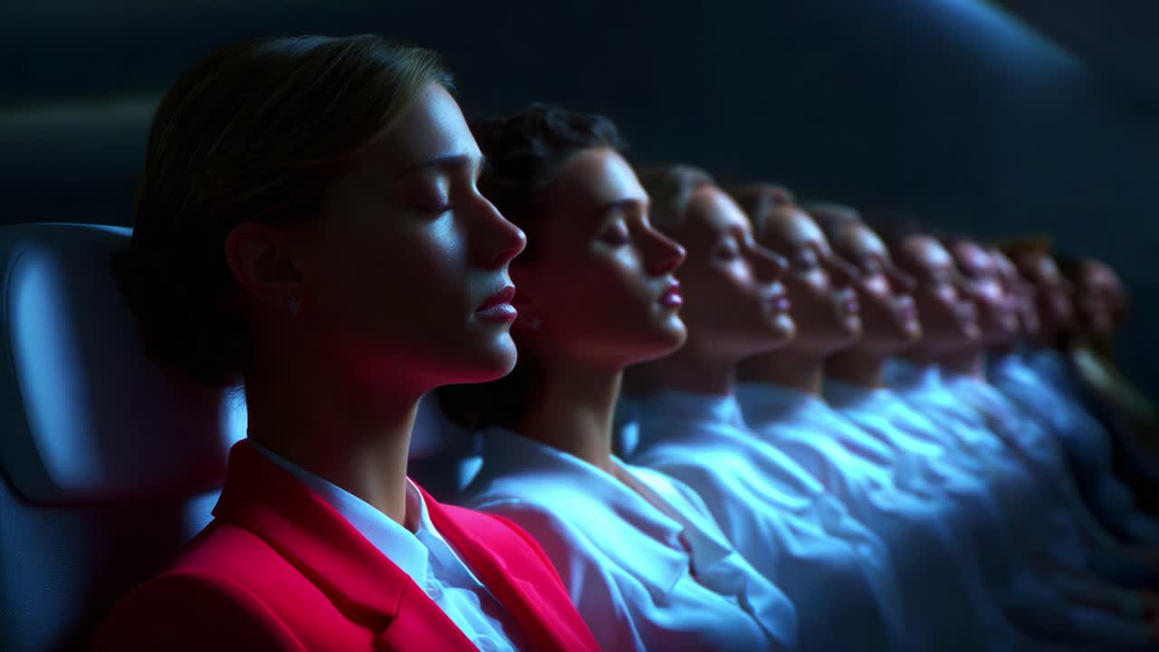 A Serene Moment: Women in Relaxation Pose Captured in a Dreamlike Setting, Exuding Tranquility with Their Eyes Closed, Immersed in a Calming Atmosphere, Representing Rest and Peacefulness Together