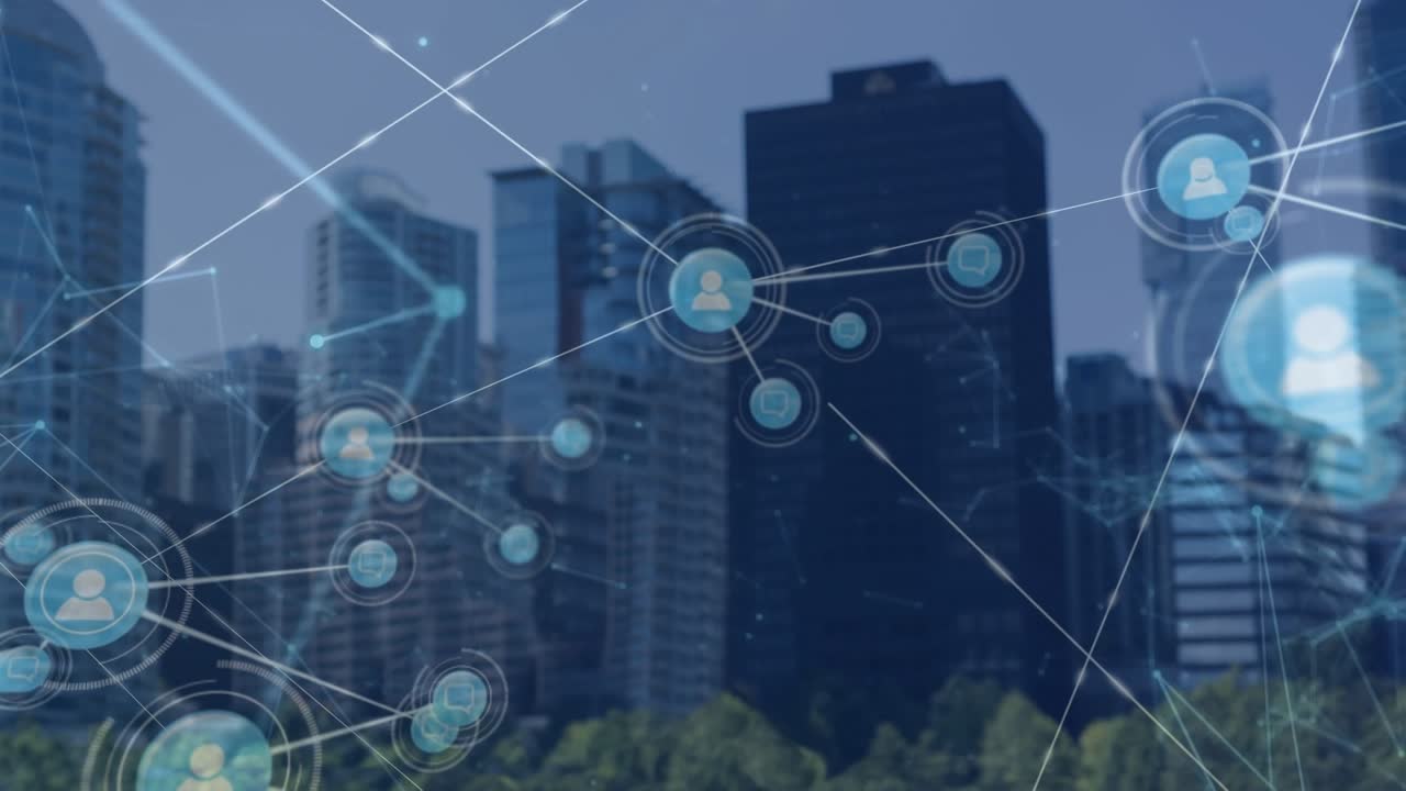 Animation of network of connections over cityscape | Premium Stock ...